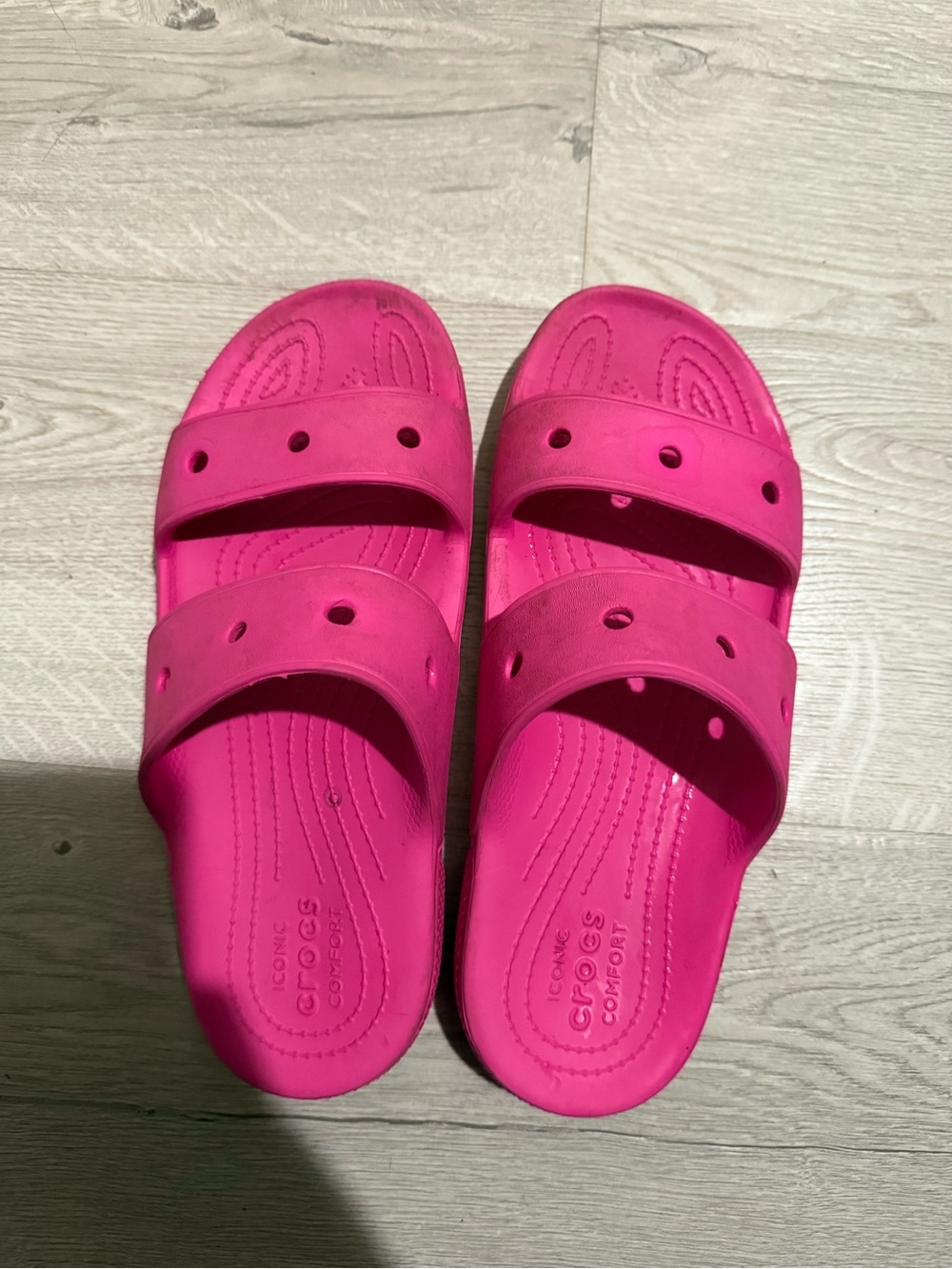 CROCS Kids Dual-Strap Slide Sandals in Hot Pink